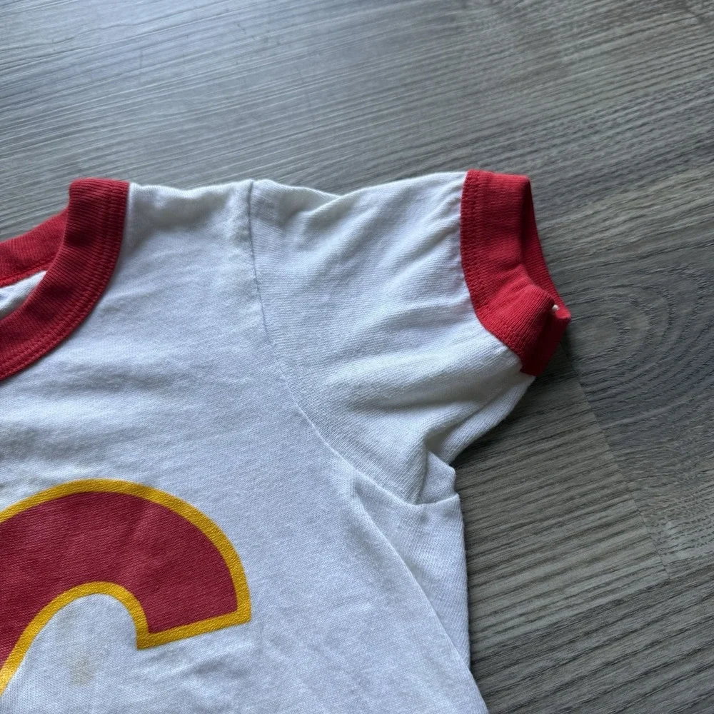 VTG 80s Colorado Flames CHL Minor League Hockey Ringer T Shirt Youth S 6-8 RARE